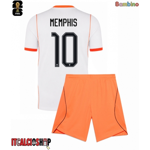 Paesi Bassi Memphis Depay #10 Seconda Maglia Bambino Mondiali 2026 Manica Corta (+ Pantaloni corti)